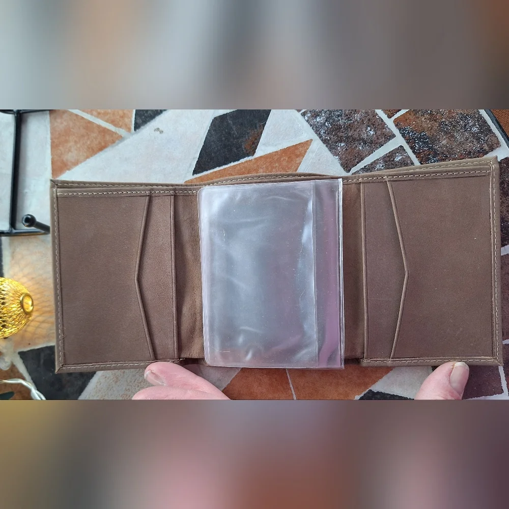 Brown Genuine Leather Trifold Wallet with Deer Embossing